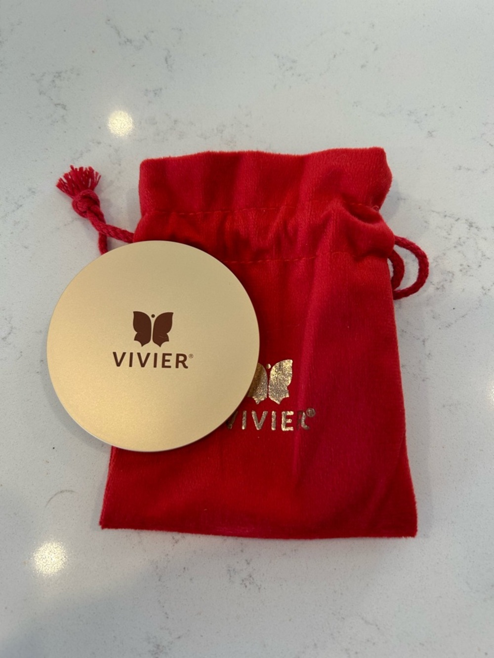 Vivier Gold  Compact mirror with Red Velvet Pouch